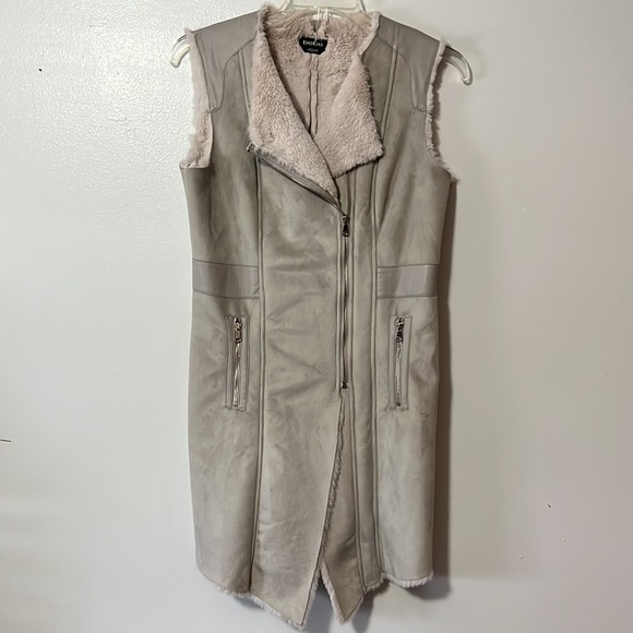 BeBe Grey Long Vegan Suede Moto Vest - Picture 7 of 8